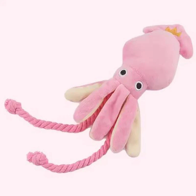 Deep-Sea Squid Dog Toy – Squeaky Plush & Dental Rope Interactive Chew
