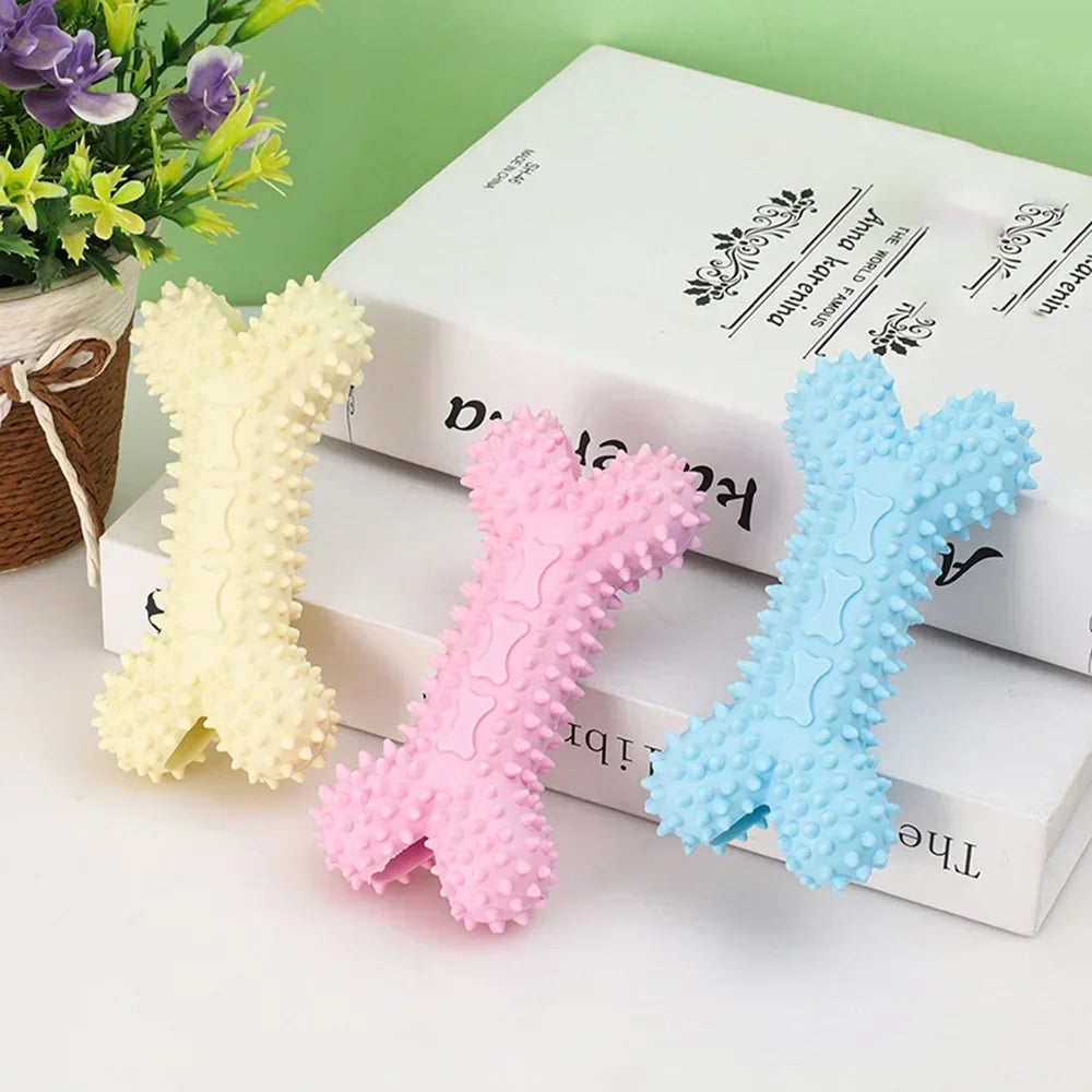 Durable Bone Teether & Dental Dog Toy – Bite-Resistant Soft Rubber Chew for Small Dogs