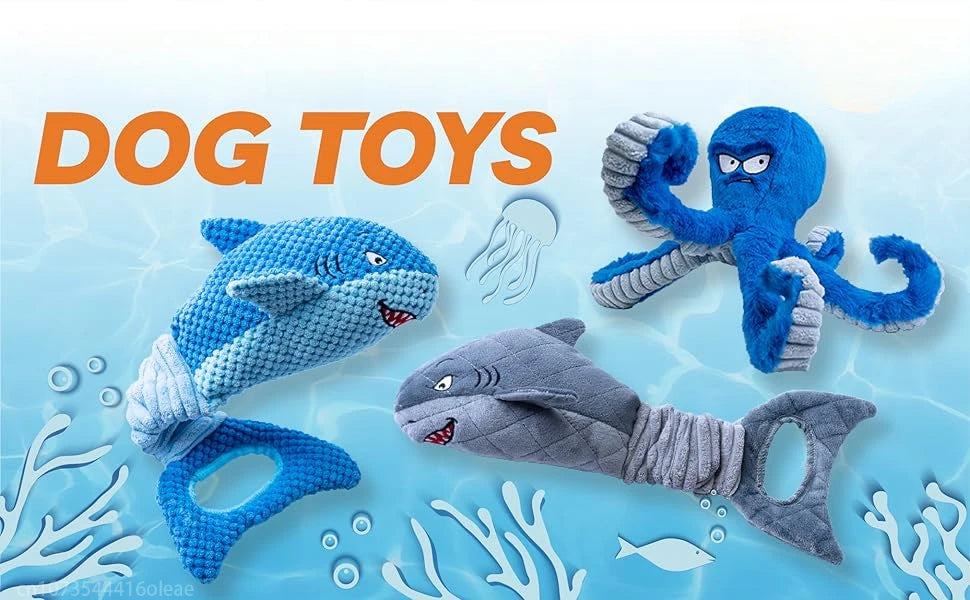Stretchy Shark Squeaker Dog Toy – Interactive Tug & Heavy-Duty Plush Chew