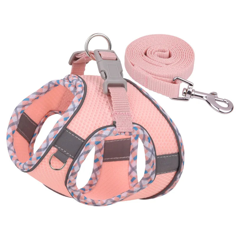 Reflective Plaid Dog Harness & Leash Set – Step-In Mesh Vest for Dachshunds