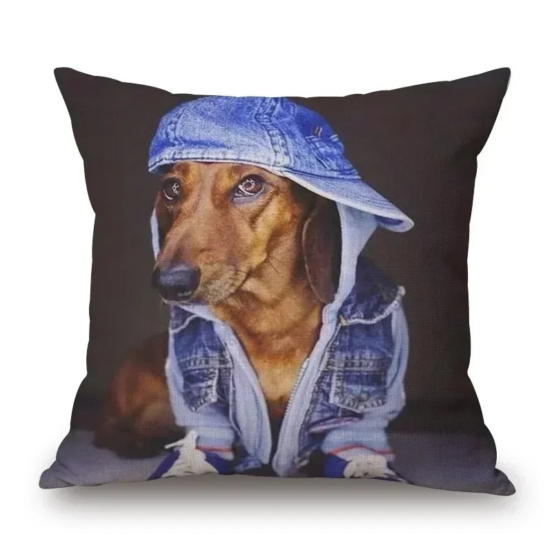 Hand Painting Dachshund Dog Posters Cushion Covers Sausage Pet Animals Pillowcase Decorative Pillows for Sofa