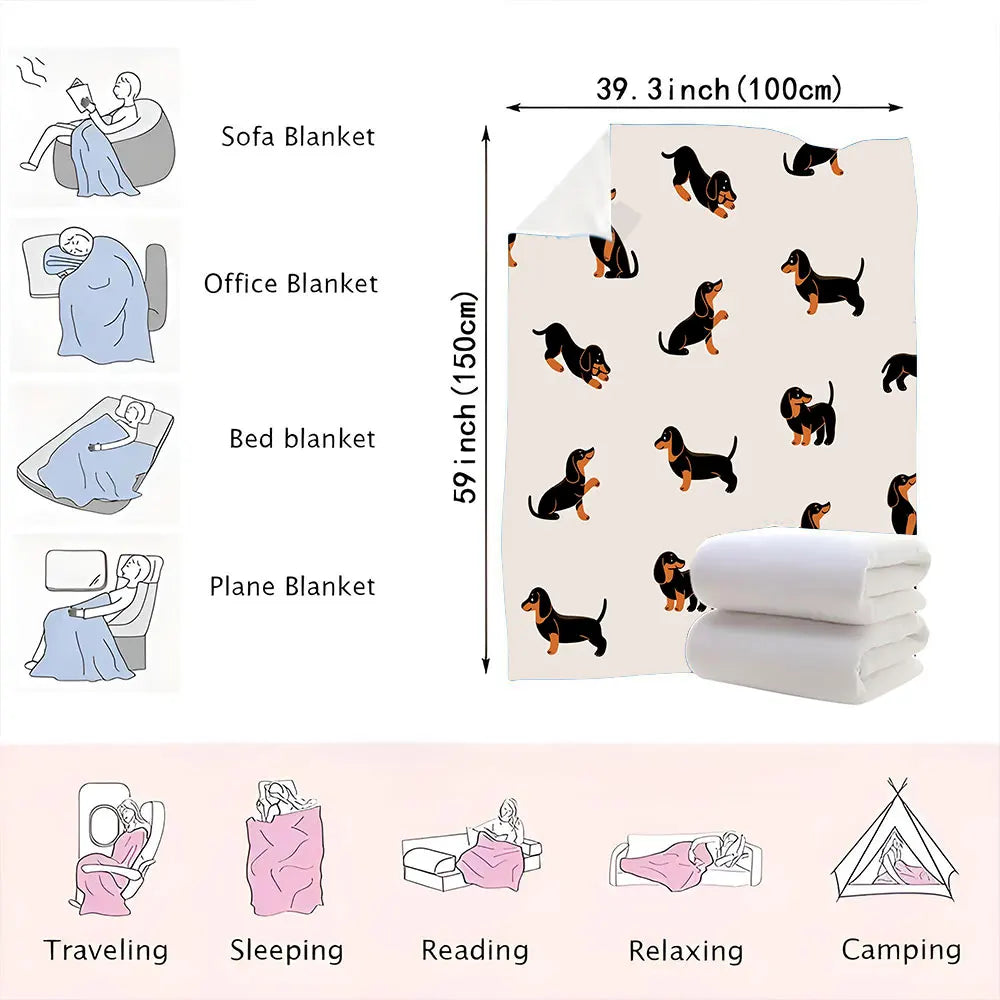 Dachshund Pattern Fleece Blanket – Ultra-Soft Flannel Throw for Doxie Lovers