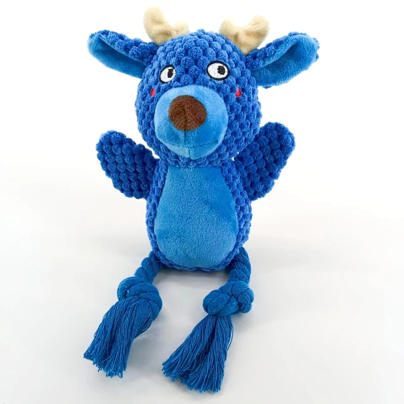 Juguete interactivo para perros Animal Buddy Squeaker: peluche y cuerda para masticar para cachorros y adultos