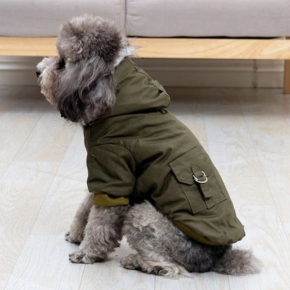 Sherpa-Lined Winter Dog Jacket – Windproof Quilted Puppy Hoodie