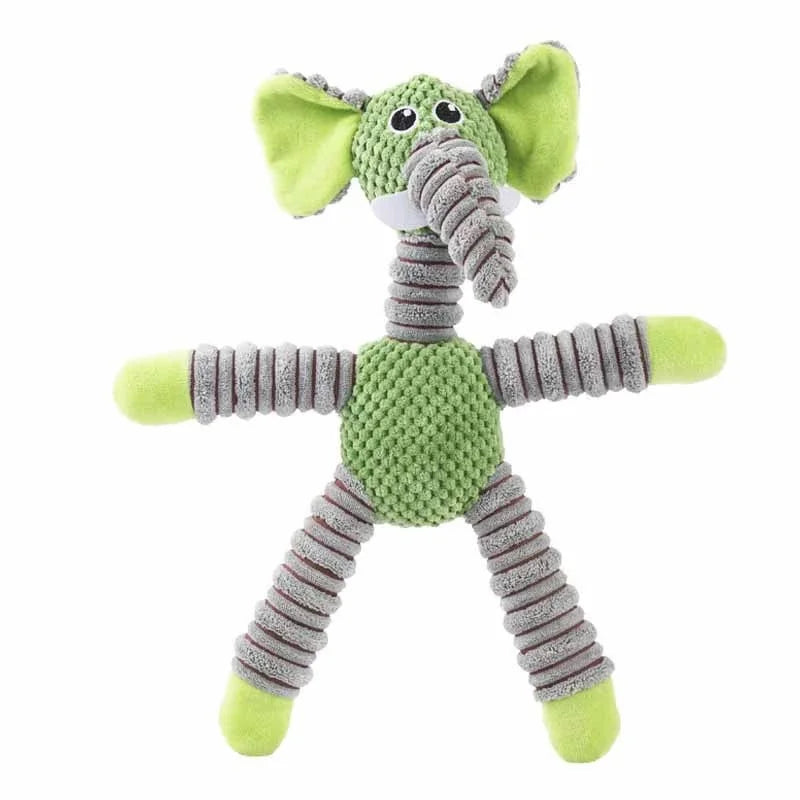 Spiral-Flex Plush Dog Toy – Bite-Resistant Elephant, Pig, & Bear Characters
