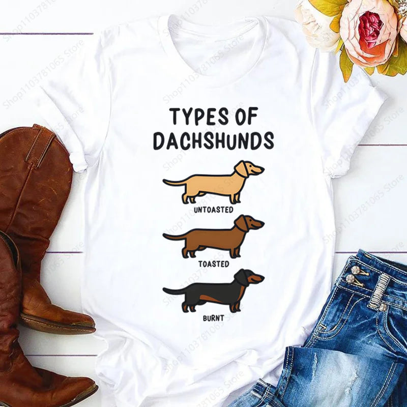 Dachshund Teckel Cute Dog T-shirt for Women Short Sleeve Casual Tops Ladies  Anime T Shirt Printed White T Shirt Women Tees