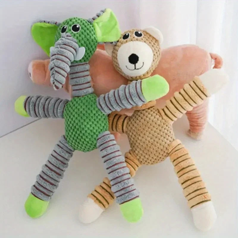 Spiral-Flex Plush Dog Toy – Bite-Resistant Elephant, Pig, & Bear Characters