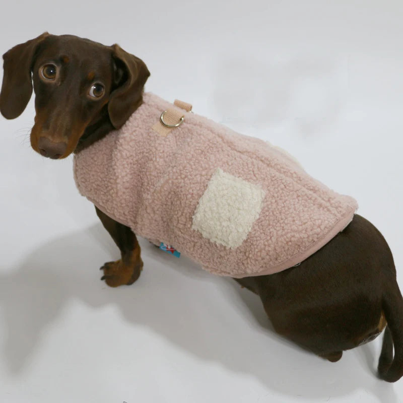 Wiener Badger Sausage Warm Berber Fleece Short Sleeves Pink Brown Vest Winter Sweatshirt for Dachshund Poodle Puppy
