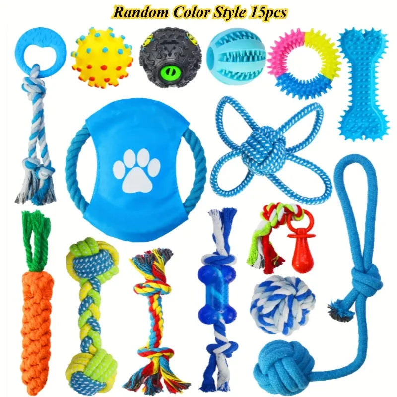 Ultimate 15-Piece Dog Toy Variety Bundle – Durable Rope Tugs, Rubber Balls, Chew Sticks & More