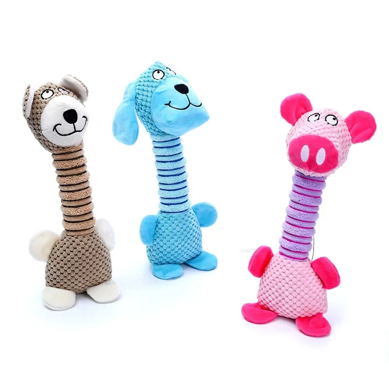 Bite-Resistant Squeaky Animal Dog Toy – Durable Ribbed Plush for Small & Medium Dogs
