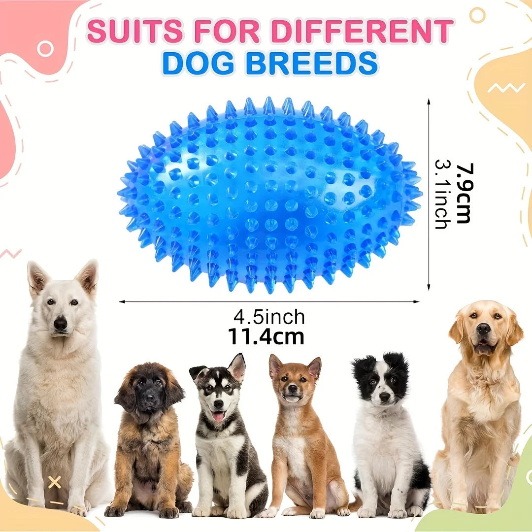 Juguete de fútbol con pinchos y chirriante para perros: masticable de goma resistente para la salud dental y el juego interactivo.