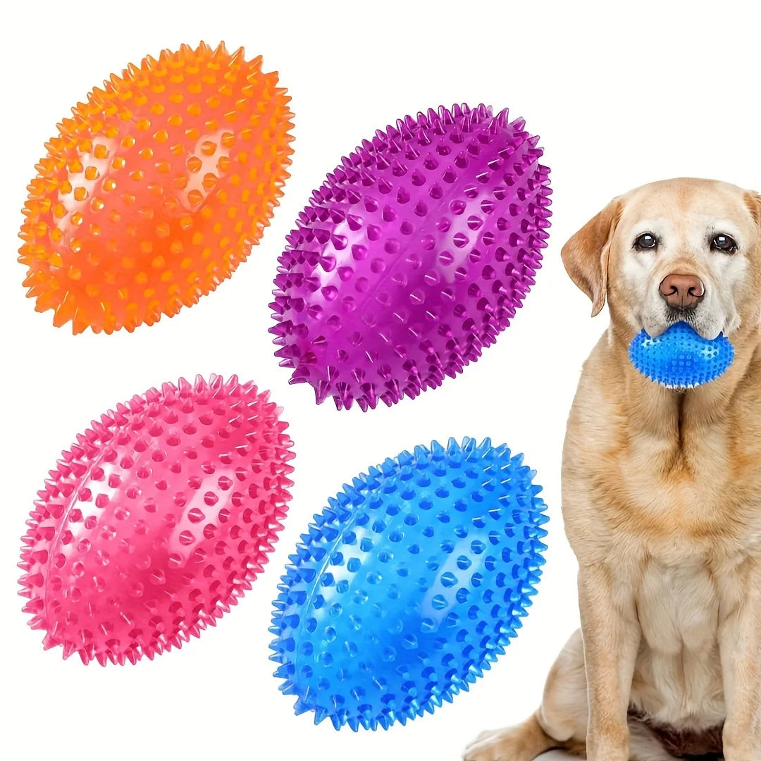 Juguete de fútbol con pinchos y chirriante para perros: masticable de goma resistente para la salud dental y el juego interactivo.
