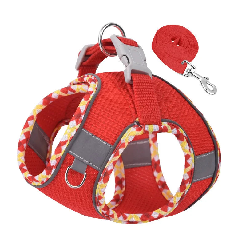 Reflective Plaid Dog Harness & Leash Set – Step-In Mesh Vest for Dachshunds