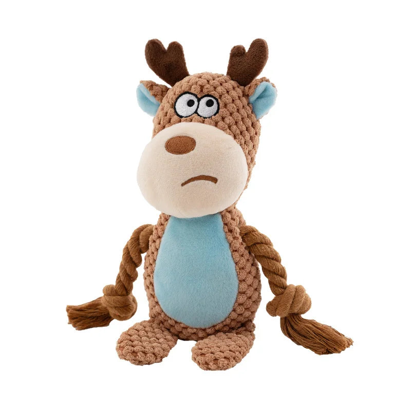 Juguete interactivo para perros Animal Buddy Squeaker: peluche y cuerda para masticar para cachorros y adultos