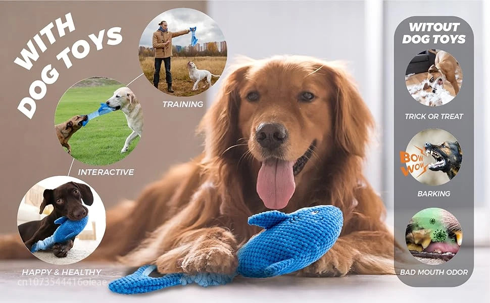Stretchy Shark Squeaker Dog Toy – Interactive Tug & Heavy-Duty Plush Chew