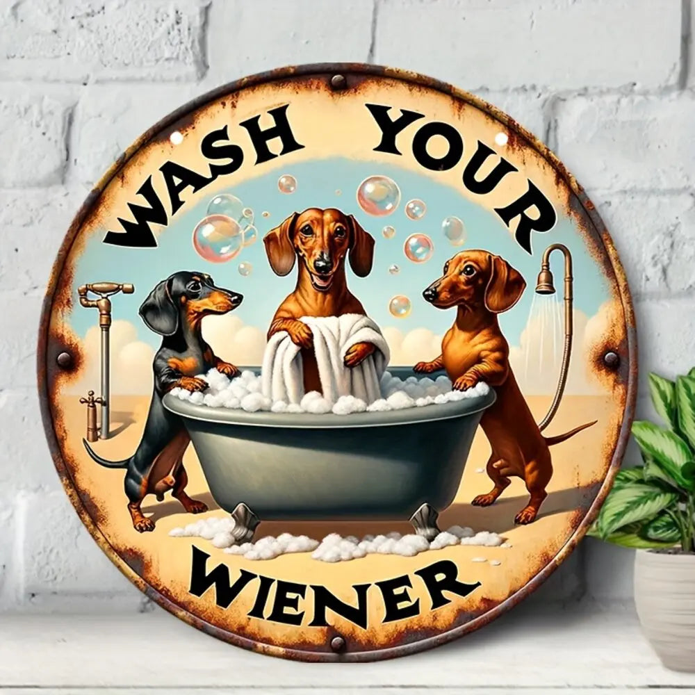 1pc, "Wash Your Wiener" Dachshund Wooden Round Listing, Classic Retro Style, Gift for Dog Loving People