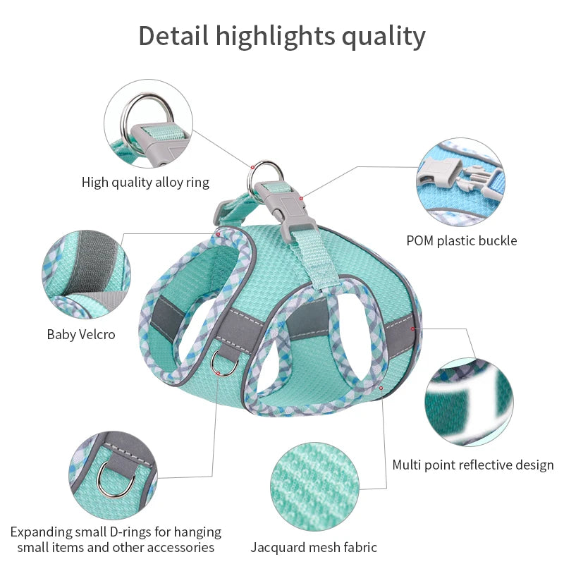 Reflective Plaid Dog Harness & Leash Set – Step-In Mesh Vest for Dachshunds