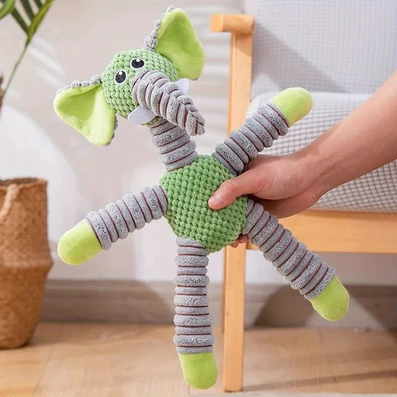Spiral-Flex Plush Dog Toy – Bite-Resistant Elephant, Pig, & Bear Characters