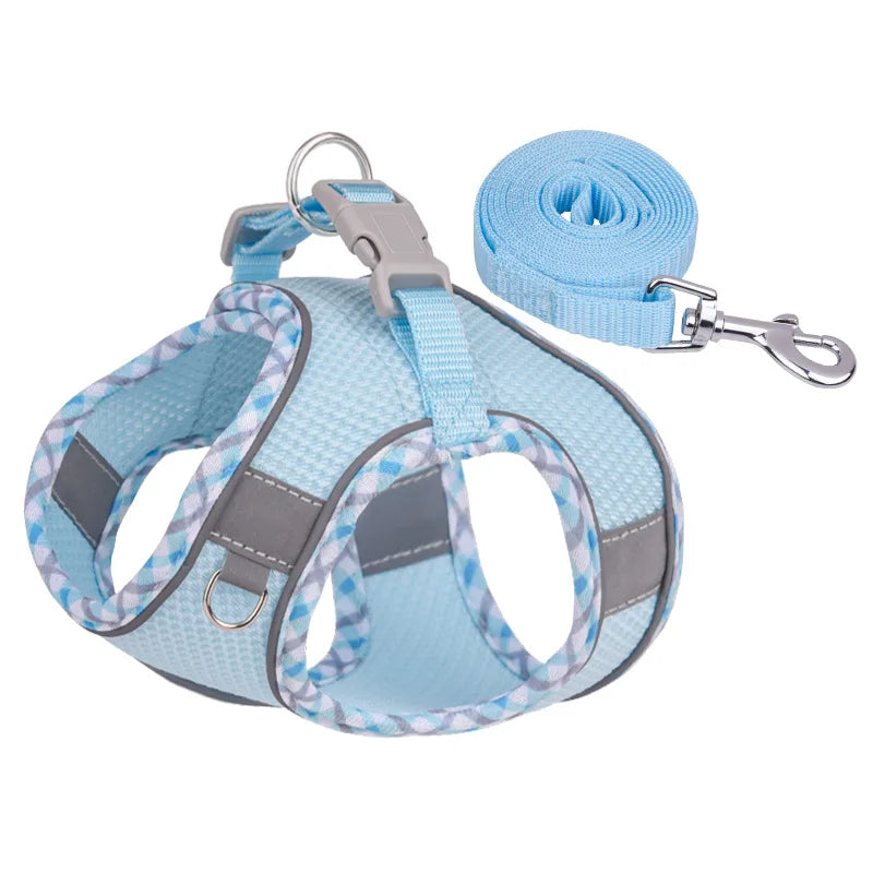 Reflective Plaid Dog Harness & Leash Set – Step-In Mesh Vest for Dachshunds