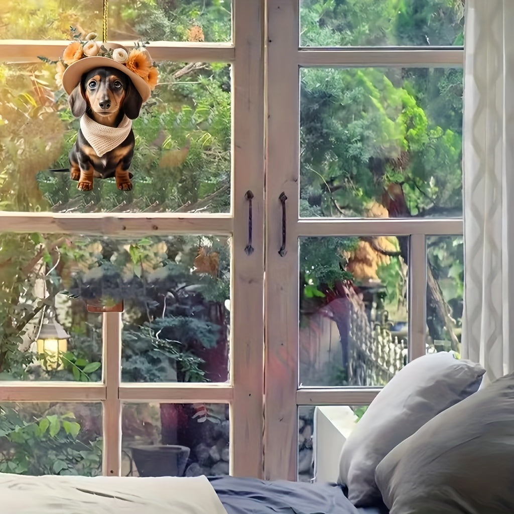 Dachshund Acrylic Hanging Ornament – Festive Doxie Charm for Cars, Trees, & Bags