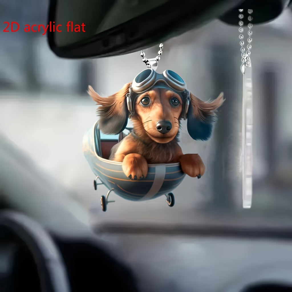 1pc Cute Dachshund Dog 2D Acrylic Hanging Car Ornament, Fashionable Home Decor Pendant, Chic Bag & Keychain Charm Accessory, Ideal Gift Hanging Decoration