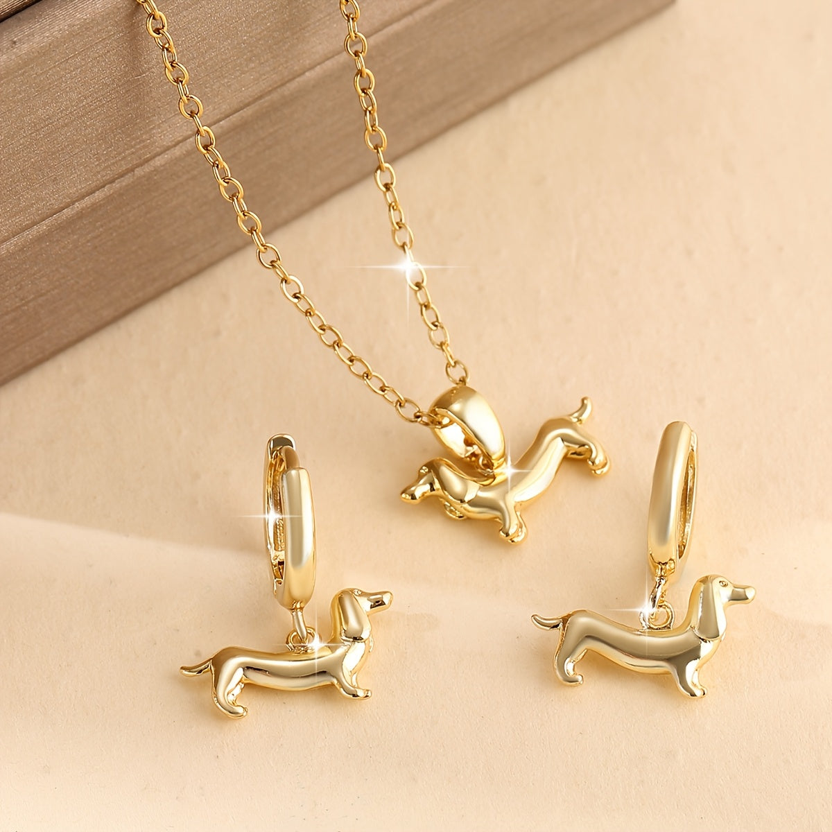 3pcs Vintage Copper Dachshund Pendant Necklace and Earrings Set, Cute Animal Jewelry for Women, Ideal for Daily Wear and Gifting, Perfect for Valentine'S Day - All Seasons Accessory