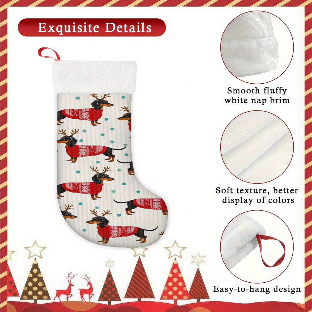 1 Christmas Stocking, Dachshund Printed Sock for Xmas Decorations - High-Quality Digital Design Suitable Indoors/Kitchen or Party Use, Christmas Socks for Hanging, Christmas Stockings, Christmas Stocking Decoration, Pet Chris