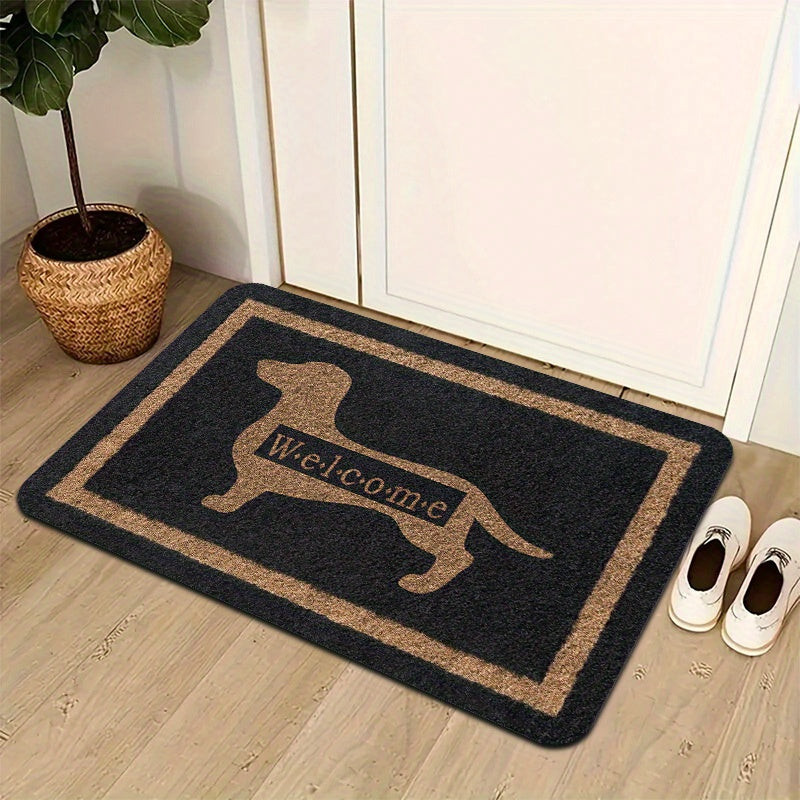 Felpudo de bienvenida con temática de perro salchicha: alfombra de franela antideslizante y lavable a máquina, de 1 cm de grosor, apta para interiores y exteriores, ideal para decoración del hogar, ideal para dormitorios, cocinas y entradas.