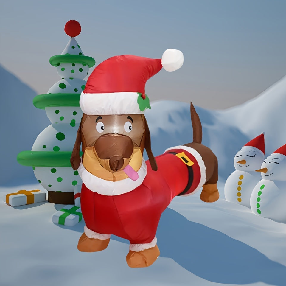 Decoración navideña inflable de perro salchicha de 1,5 m con iluminación LED: instalación rápida, adorno para jardín y patio.