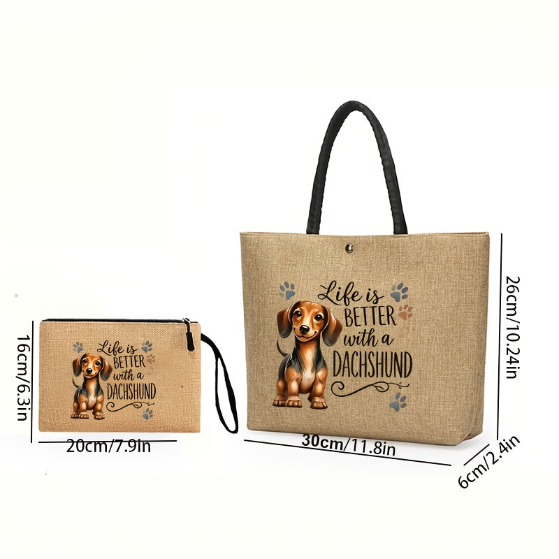 Dachshund Printed handbag handbag Two-piece Set, Large Capacity Set, Must-have for Pet Own