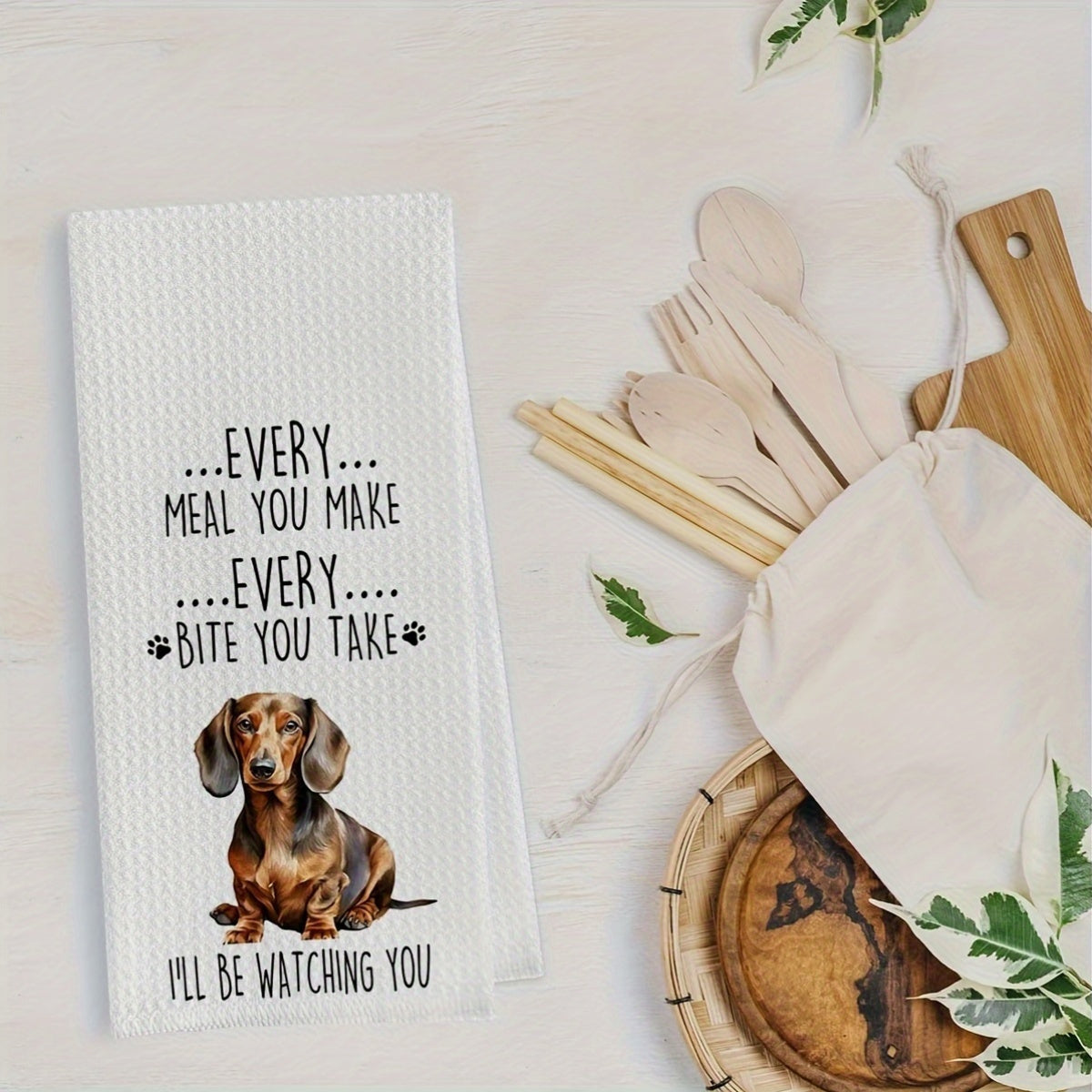 Dachshund Themed Polyester Dish Towels Set - 2 Pack, Waffle Weave Kitchen Hand Towels with Cute Dachshund Prints, Humorous Dog-Themed Gift for Pet Lovers