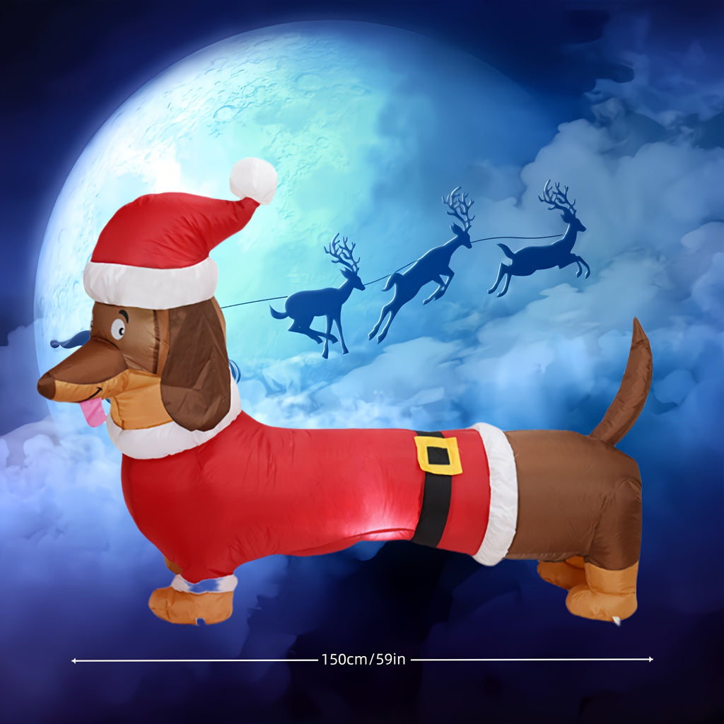 5ft LED-Lit Inflatable Dachshund Christmas Decor - Quick Setup, Outdoor Yard & Garden Lawn Ornament