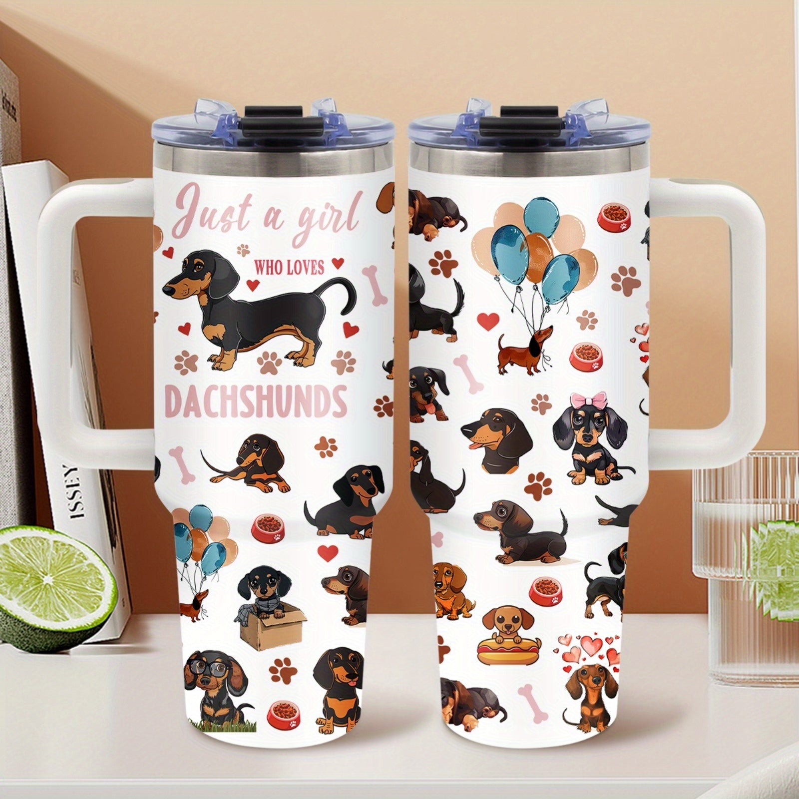 Dachshund Gifts for Women, Mother'S Day Glass Tumbler for Mom, Birthday Gifts for Dog Lovers, Best Gift Ideas for Daughters, Girls, 40 oz Glass Tumbler with Handle