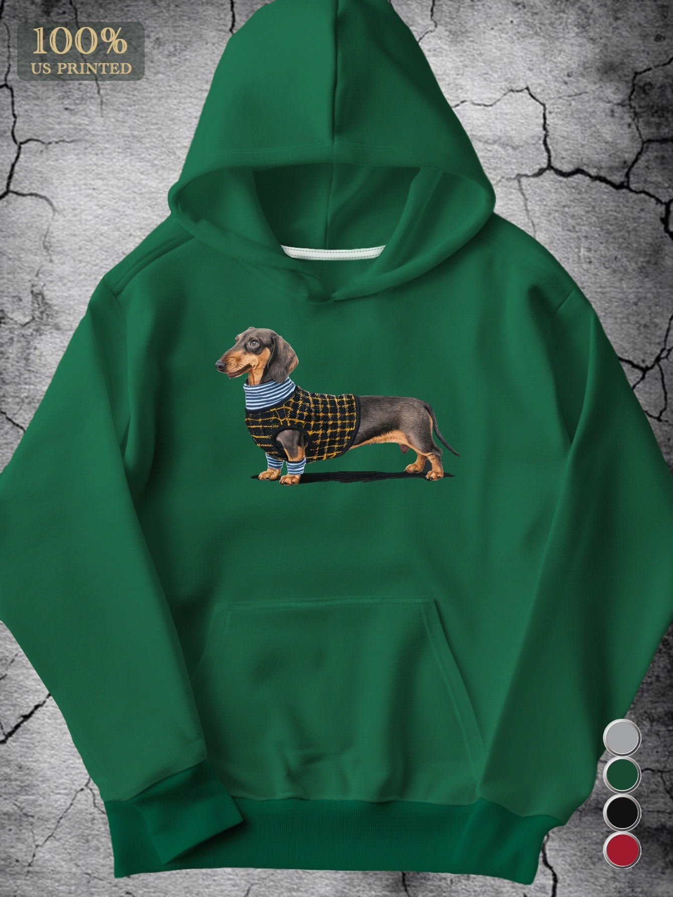 Men's Cozy Dachshund Embroidered Hoodie - Gray Geometric Design with Pockets, Sleeve Casual Sweatshirt for Fall/Winter, Machine Washable, Cozy Dog Sweater | Relaxed Fit Hoodie | Embroidered Dog Design, Dog Hoodie
