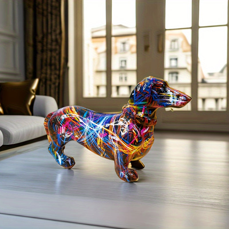 Graffiti Art Dachshund Figurine – Vibrant Resin Street-Art Statue for Modern Home & Office Decor
