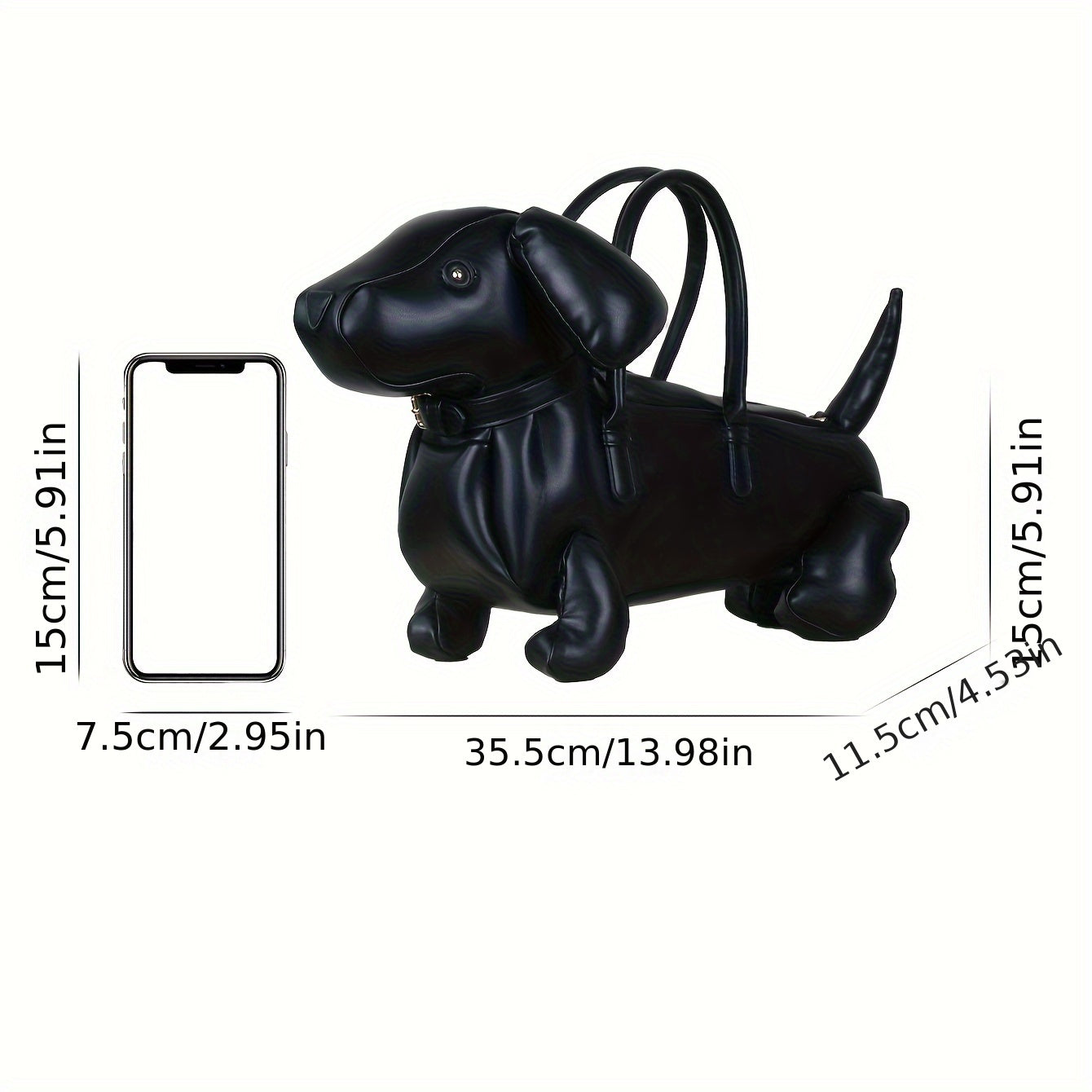 Bolso de mano con diseño de perro salchicha de dibujos animados (2024): ligero, de gran capacidad, de piel sintética suave, con cierre de cremallera, forro de poliéster y protectores en los bordes. Fabricado en Guangzhou.