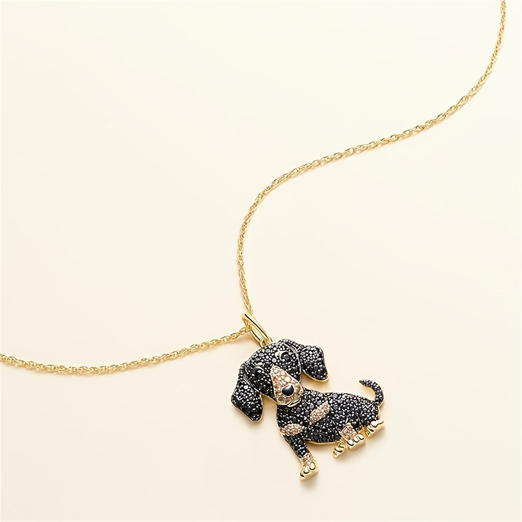 Chic Golden Dachshund Rhinestone Pendant Necklace - Exquisite Pet Dog Memorial Jewelry Gift for Women, Fashion Alloy with Cubic Zirconia