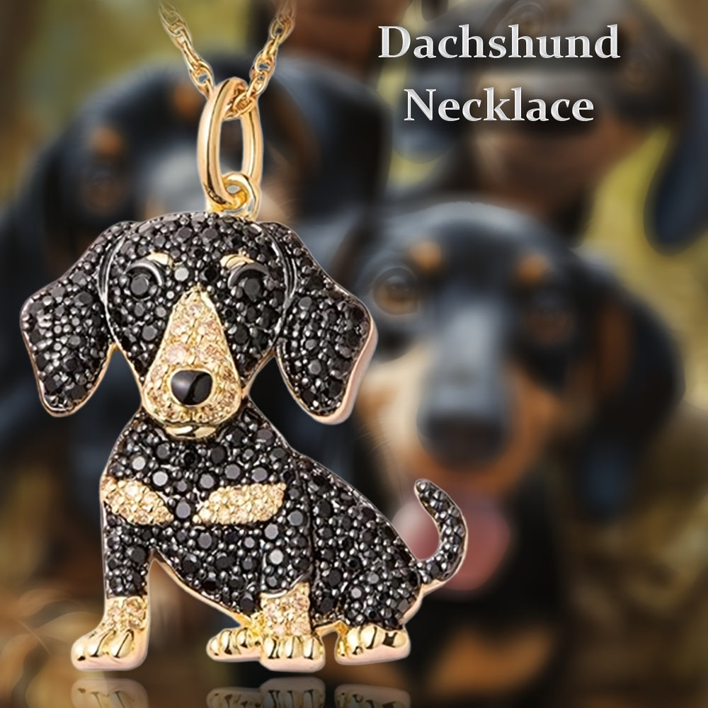 Chic Golden Dachshund Rhinestone Pendant Necklace - Exquisite Pet Dog Memorial Jewelry Gift for Women, Fashion Alloy with Cubic Zirconia