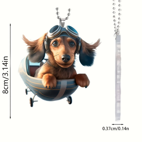 1pc Cute Dachshund Dog 2D Acrylic Hanging Car Ornament, Fashionable Home Decor Pendant, Chic Bag & Keychain Charm Accessory, Ideal Gift Hanging Decoration