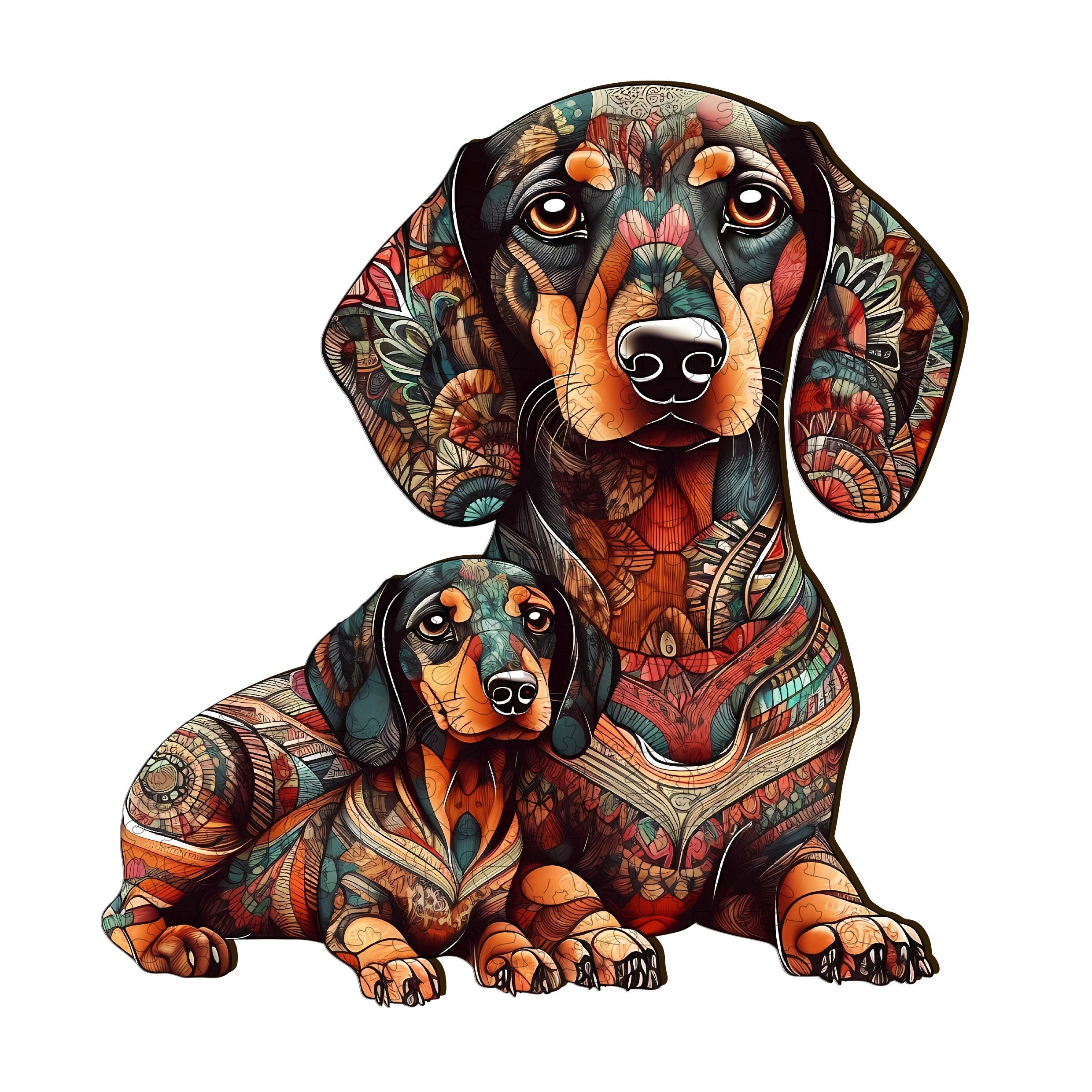 Dachshund Delight Artisan Wooden Puzzle – Irregular Shape Doxie Art Jigsaw