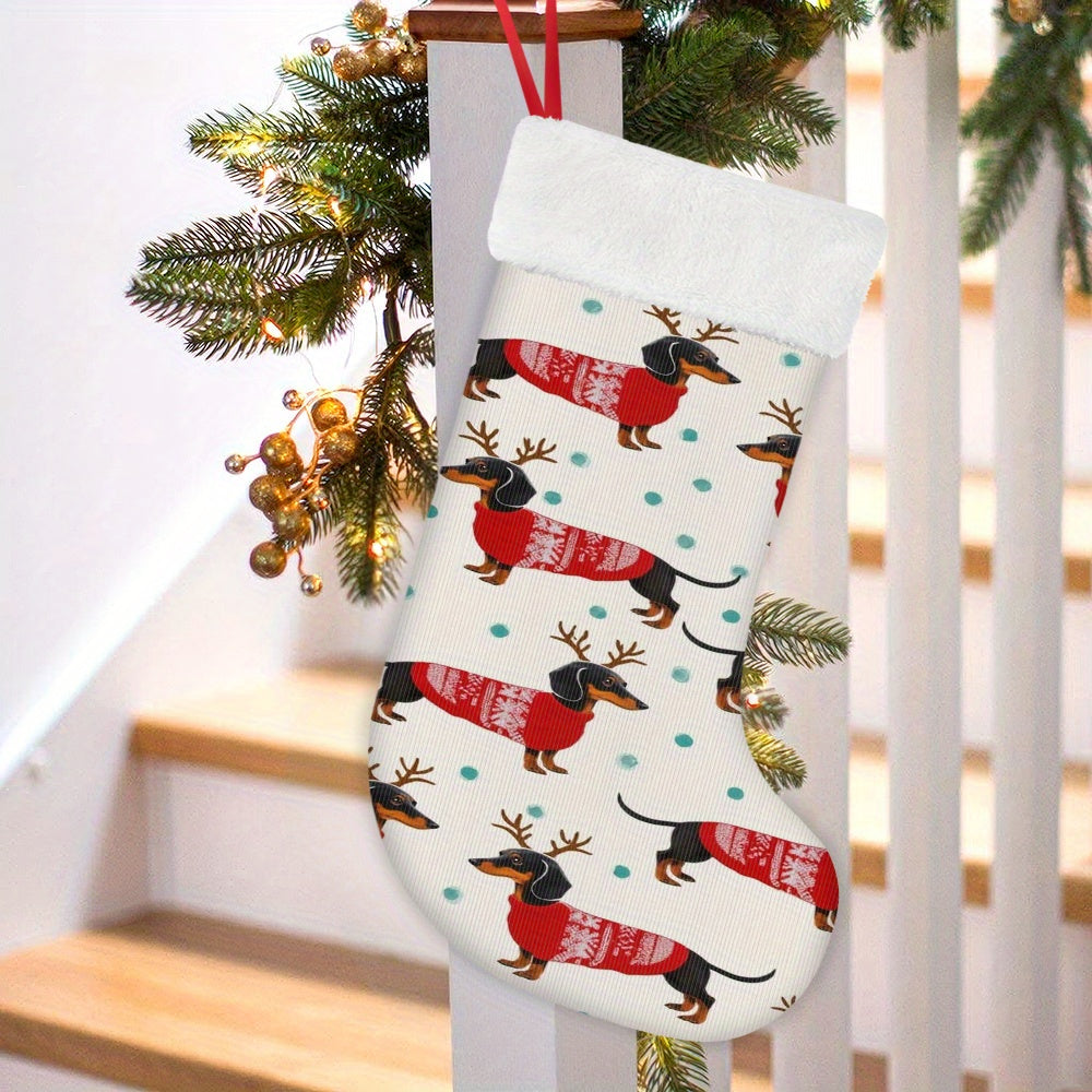 1 Christmas Stocking, Dachshund Printed Sock for Xmas Decorations - High-Quality Digital Design Suitable Indoors/Kitchen or Party Use, Christmas Socks for Hanging, Christmas Stockings, Christmas Stocking Decoration, Pet Chris