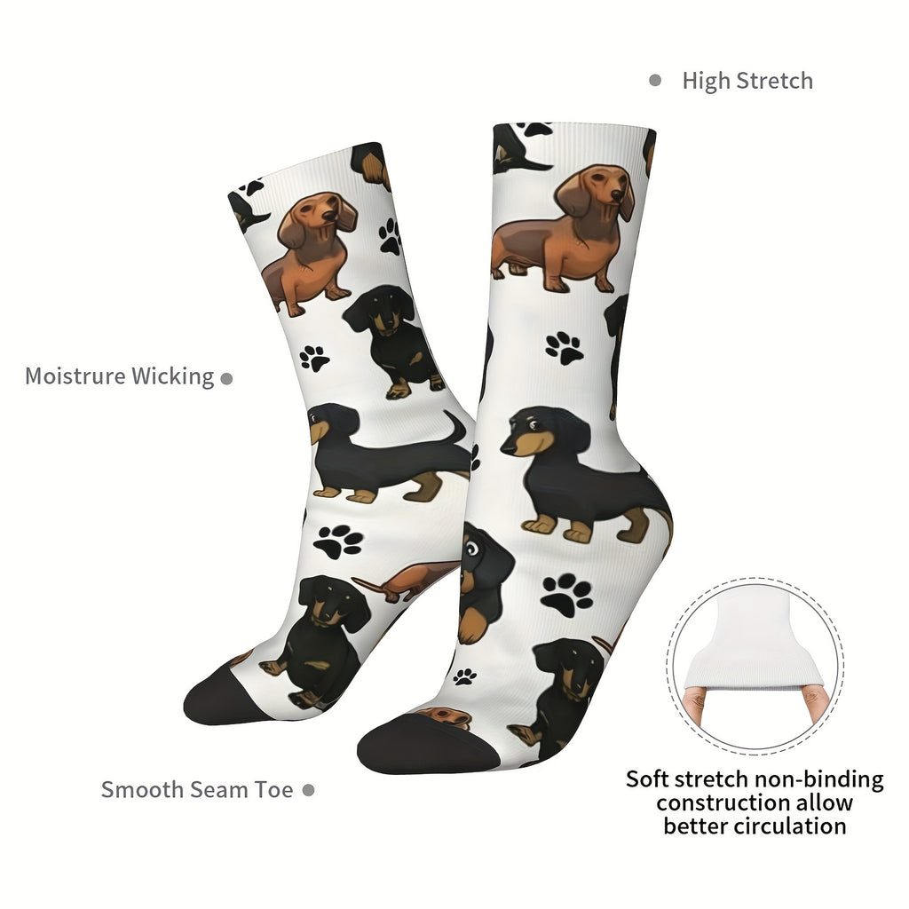 1 Pair Hip Hop Retro Dachshund Dog Cartoons Cute Crazy Men's Compression Socks Unisex Harajuku Pattern Printed Funny Novelty Happy Crew Sock Gift