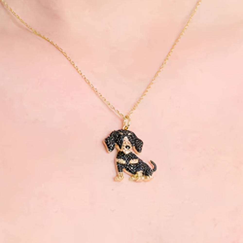 Chic Golden Dachshund Rhinestone Pendant Necklace - Exquisite Pet Dog Memorial Jewelry Gift for Women, Fashion Alloy with Cubic Zirconia