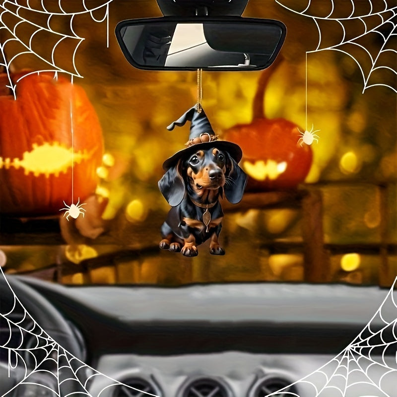 Halloween Pumpkin Dachshund Acrylic Hanging Decor - Festive Home & Car Ornament, No Power Needed