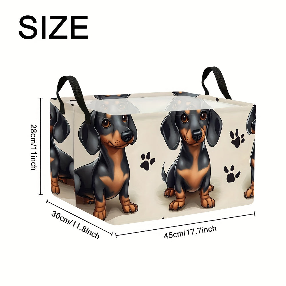1pc Dachshund Art Print 2D Flat Themed Foldable Storage Basket | Extra Large Organizer with Sturdy Handles, Ideal for Laundry, Clothes, and Gifts, Made of Polyester, Shelf Baskets
