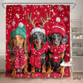 1pc Adorable Dachshund Dog Shower Curtain with Hooks - Winter Holiday Bath Decor, Cute Dachshunds in Hats & Scarves, Large 70.8x70.8 Inch, Machine Washable Bathroom Curtain for Bathtub (Dachshund Lovers Gift), 2D Flat