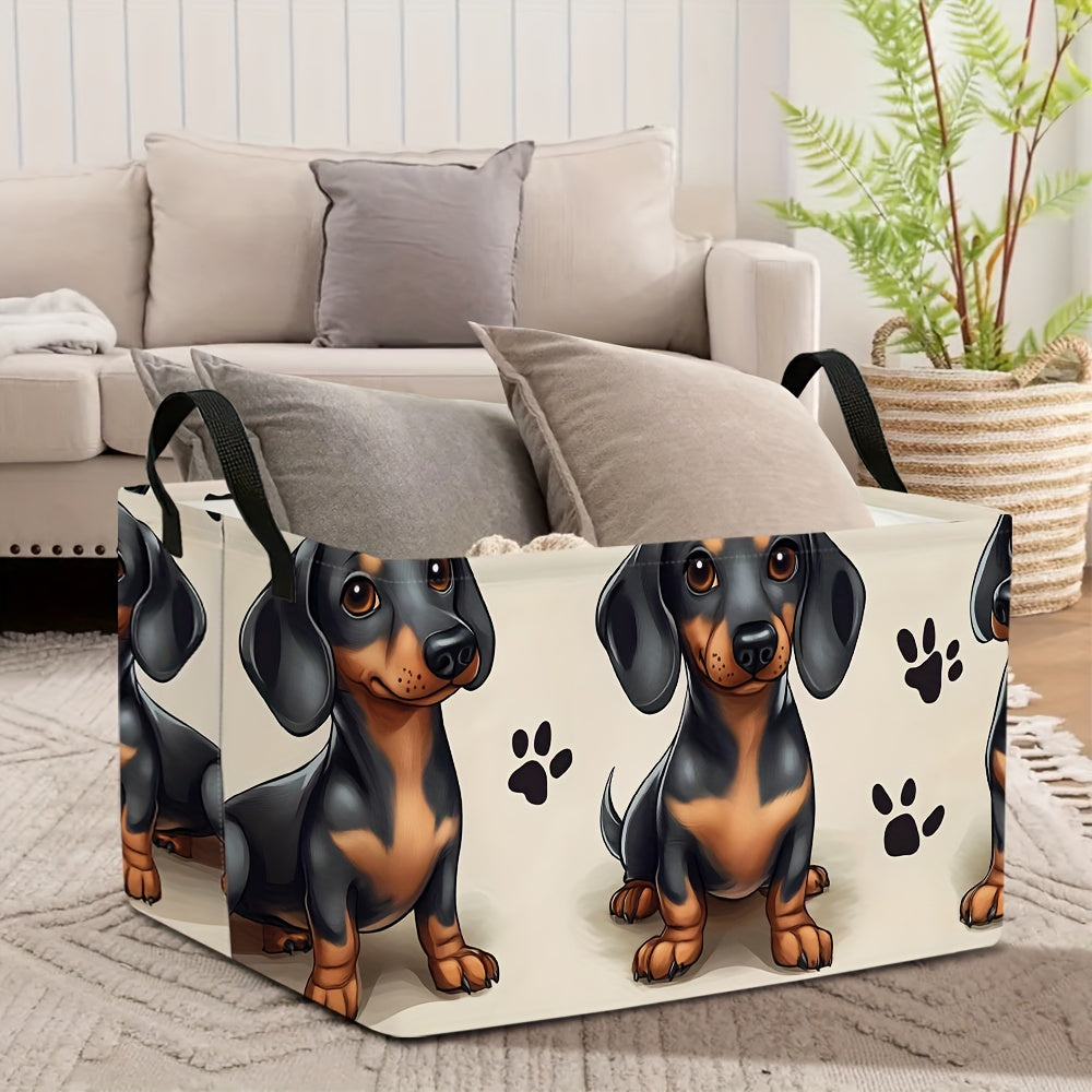 1pc Dachshund Art Print 2D Flat Themed Foldable Storage Basket | Extra Large Organizer with Sturdy Handles, Ideal for Laundry, Clothes, and Gifts, Made of Polyester, Shelf Baskets