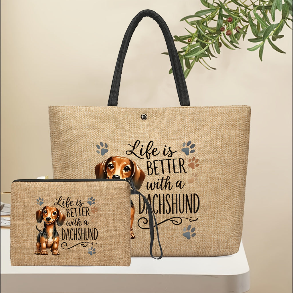 Dachshund Printed handbag handbag Two-piece Set, Large Capacity Set, Must-have for Pet Own