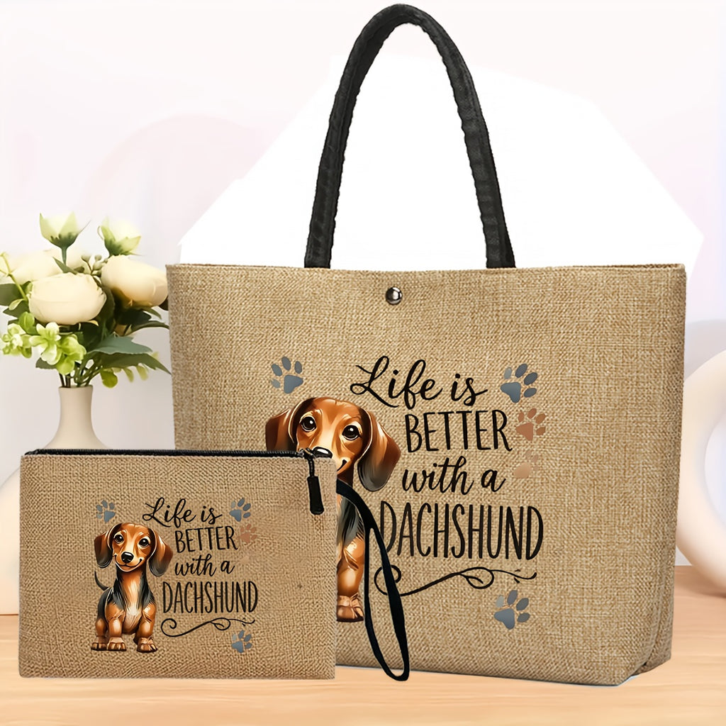 Dachshund Printed handbag handbag Two-piece Set, Large Capacity Set, Must-have for Pet Own