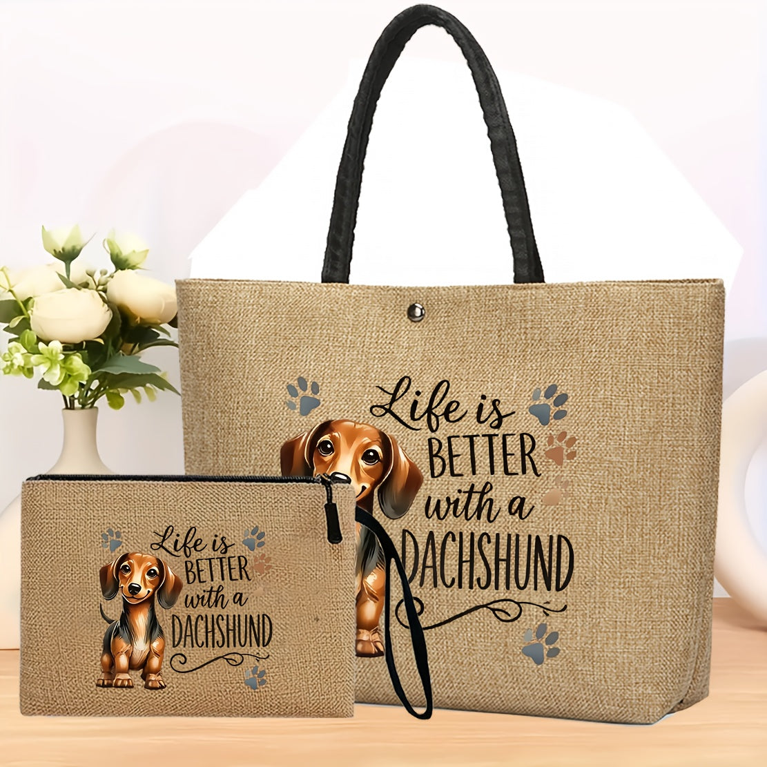 Dachshund Printed handbag handbag Two-piece Set, Large Capacity Set, Must-have for Pet Own
